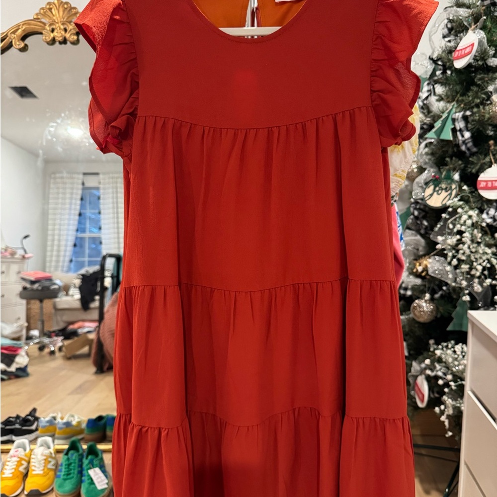 Pink Lily Orange Ruffle Dress
